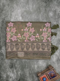 Chanderi fancy saree snuff color allover prints, embroidery & printed border with printed pallu and printed blouse