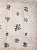 Tussar fancy saree white color with grey floral prints & embroidery border with running pallu and cotrast printed blouse