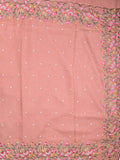 Jute lenin fancy saree baby pink color allover embroidery butis & embroidery border with running pallu and plan self blouse