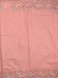 Jute lenin fancy saree baby pink color allover embroidery butis & embroidery border with running pallu and plan self blouse