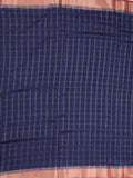 Maheshwari fancy saree navy blue color allover checks & zari border with contrast pallu and attached blouse