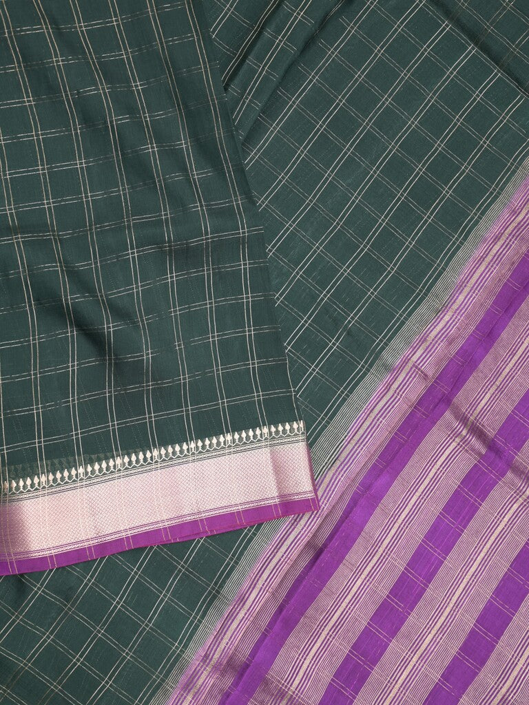 Maheshwari fancy saree black color allover checks & zari border with contrast pallu and attached blouse