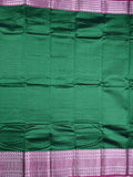 Mangalagiri fancy saree bottle green color allover plain & kanchi border with striped pallu and plain blouse