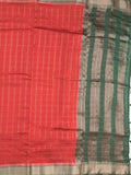 Maheshwari fancy saree red color allover checks & zari border with contrast pallu and attached blouse