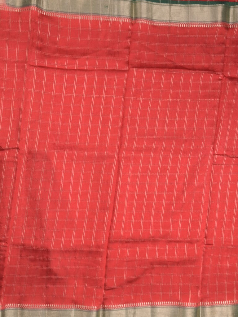 Maheshwari fancy saree red color allover checks & zari border with contrast pallu and attached blouse