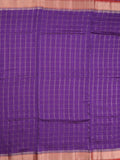Maheshwari fancy saree purple color allover checks & zari border with contrast pallu and attached blouse