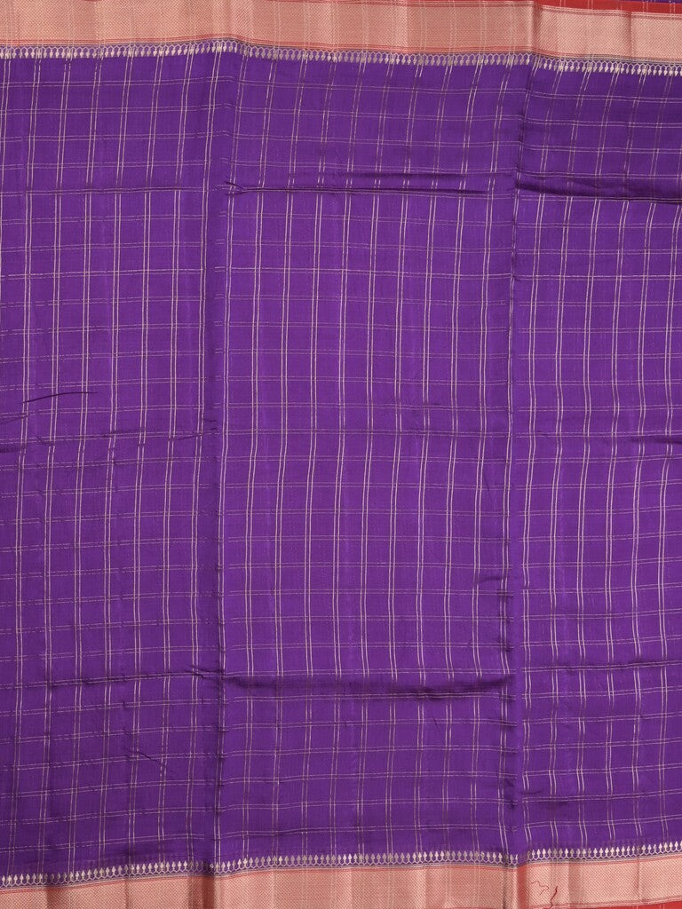 Maheshwari fancy saree purple color allover checks & zari border with contrast pallu and attached blouse