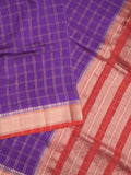 Maheshwari fancy saree purple color allover checks & zari border with contrast pallu and attached blouse