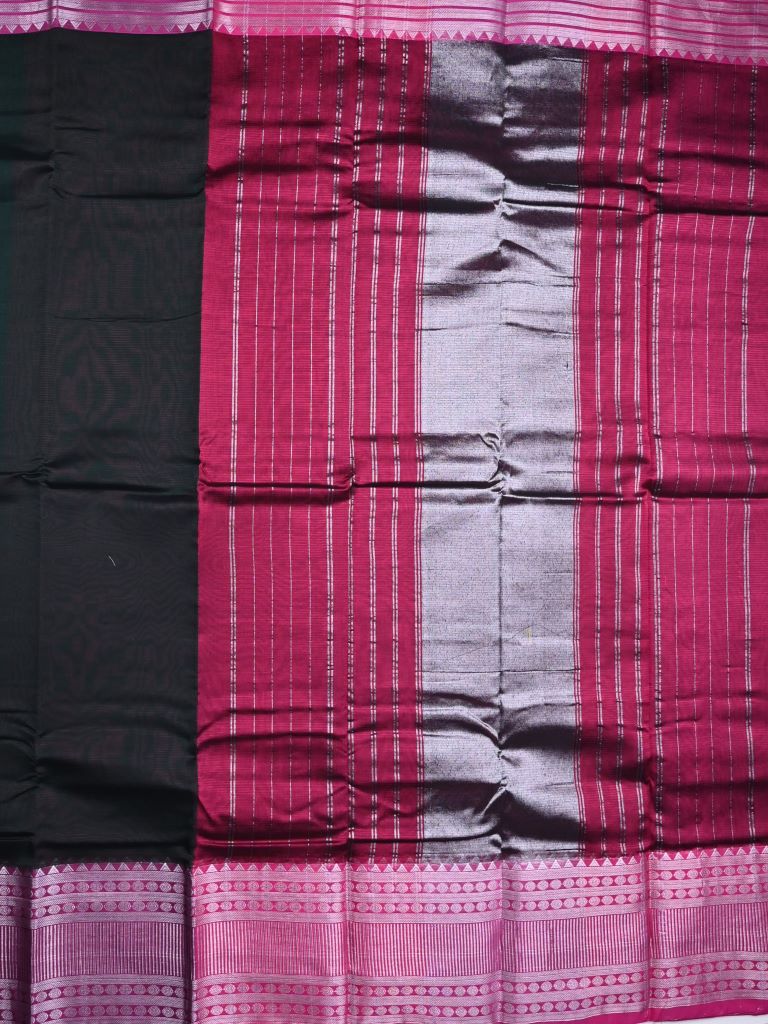 Mangalagiri fancy saree dark green color allover plain & kanchi border with striped pallu and plain blouse