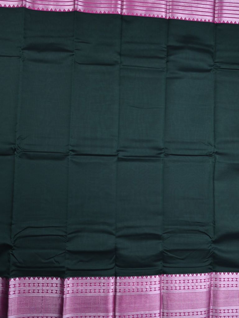 Mangalagiri fancy saree dark green color allover plain & kanchi border with striped pallu and plain blouse