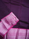 Mangalagiri fancy saree dark wine color allover plain & kanchi border with striped pallu and plain blouse