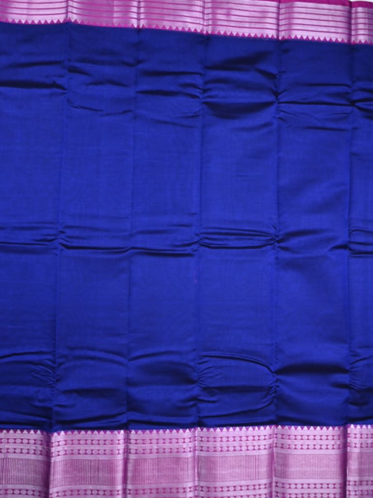 Mangalagiri fancy saree royal blue color allover plain & kanchi border with striped pallu and plain blouse