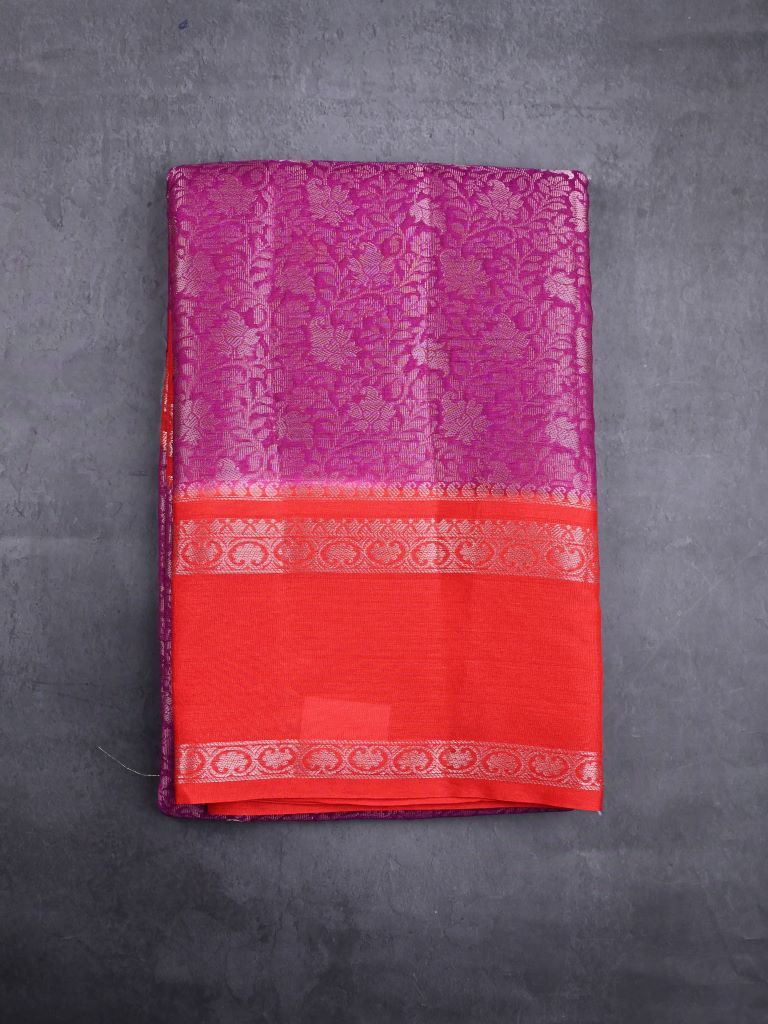 Banaras fancy saree magenta color allover zari weaves & kaddi border with brocade pallu and brocade blouse