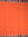 Maheshwari fancy saree orange color allover zari motifs & zari border with contrast pallu and attached blouse