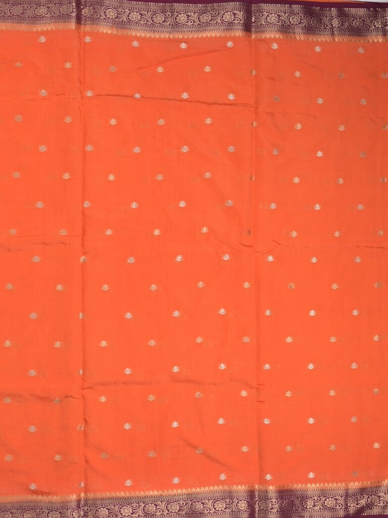 Maheshwari fancy saree orange color allover zari motifs & zari border with contrast pallu and attached blouse