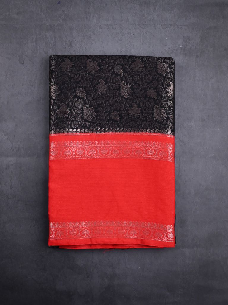 Banaras fancy saree black color allover zari weaves & kaddi border with brocade pallu and brocade blouse