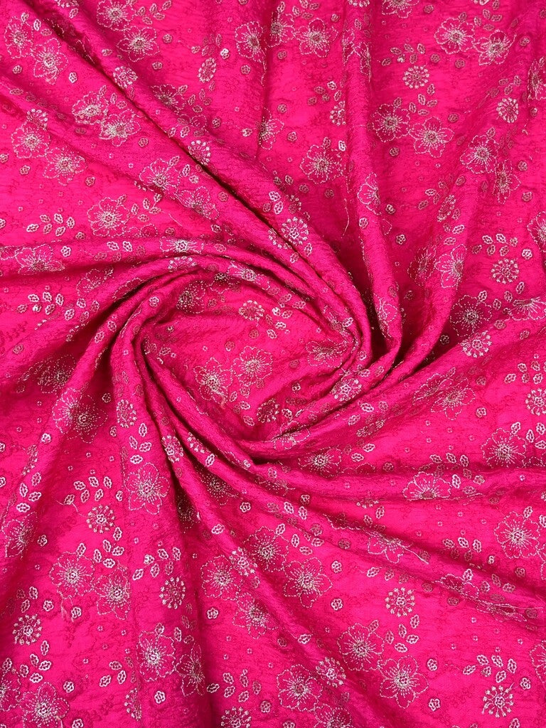 Pink color dola silk fabric with allover embroidery work