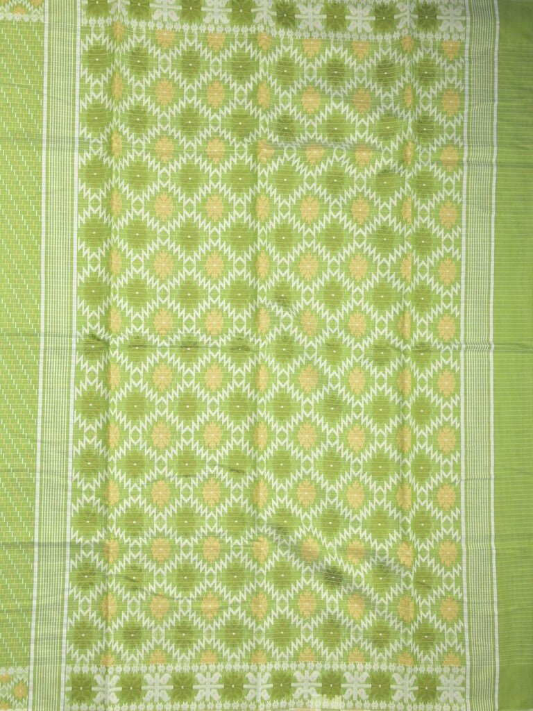 Jamdani cotton saree light parrot green color allover weaves & small border with weaving pallu and running blouse