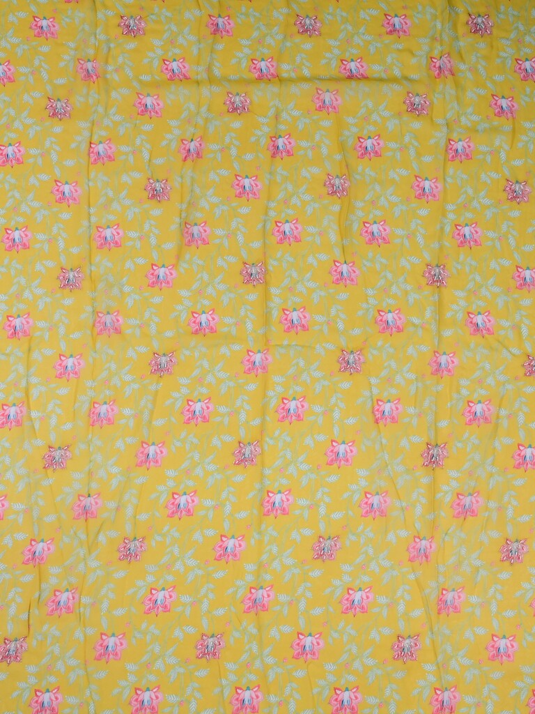 Yellow color georgette floral printed fabrics