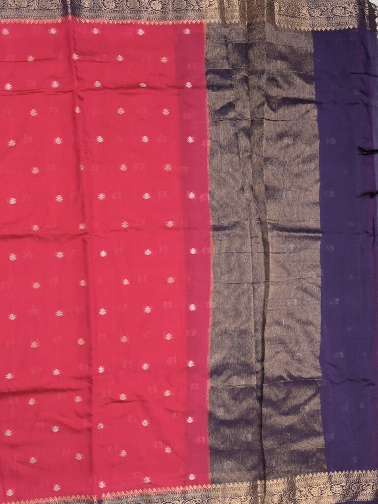 Maheshwari fancy saree pink color allover zari motifs & zari border with contrast pallu and attached blouse