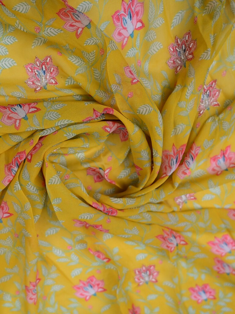 Yellow color georgette floral printed fabrics