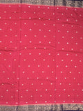 Maheshwari fancy saree pink color allover zari motifs & zari border with contrast pallu and attached blouse