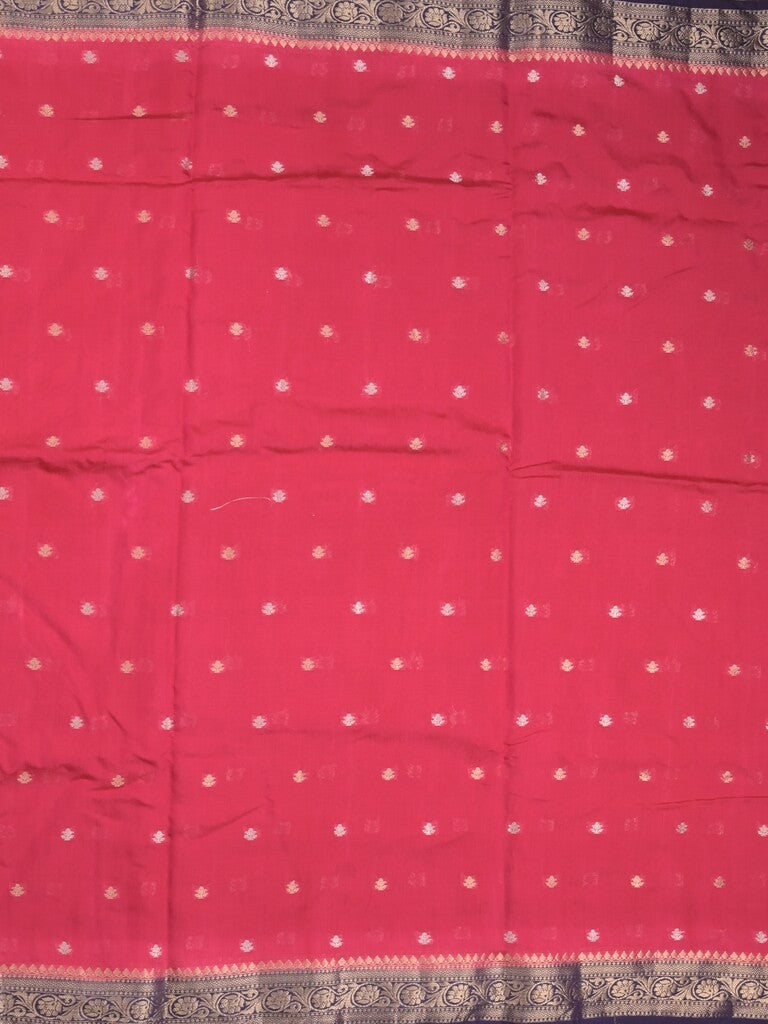 Maheshwari fancy saree pink color allover zari motifs & zari border with contrast pallu and attached blouse