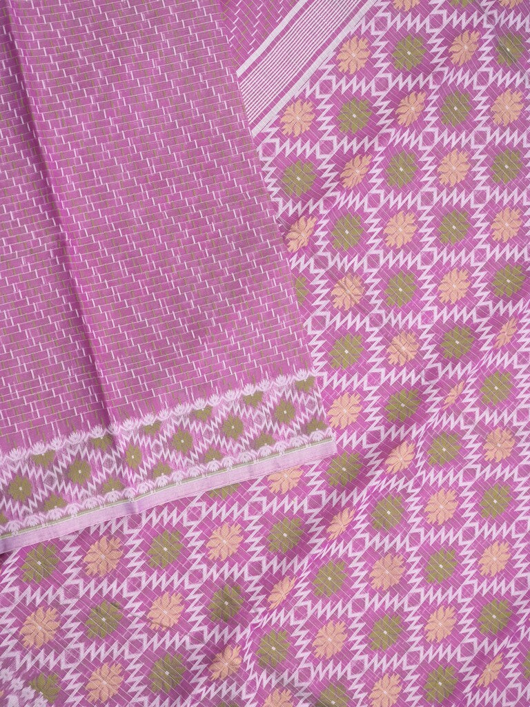 Jamdani cotton saree light purple color allover weaves & small border with weaving pallu and running blouse