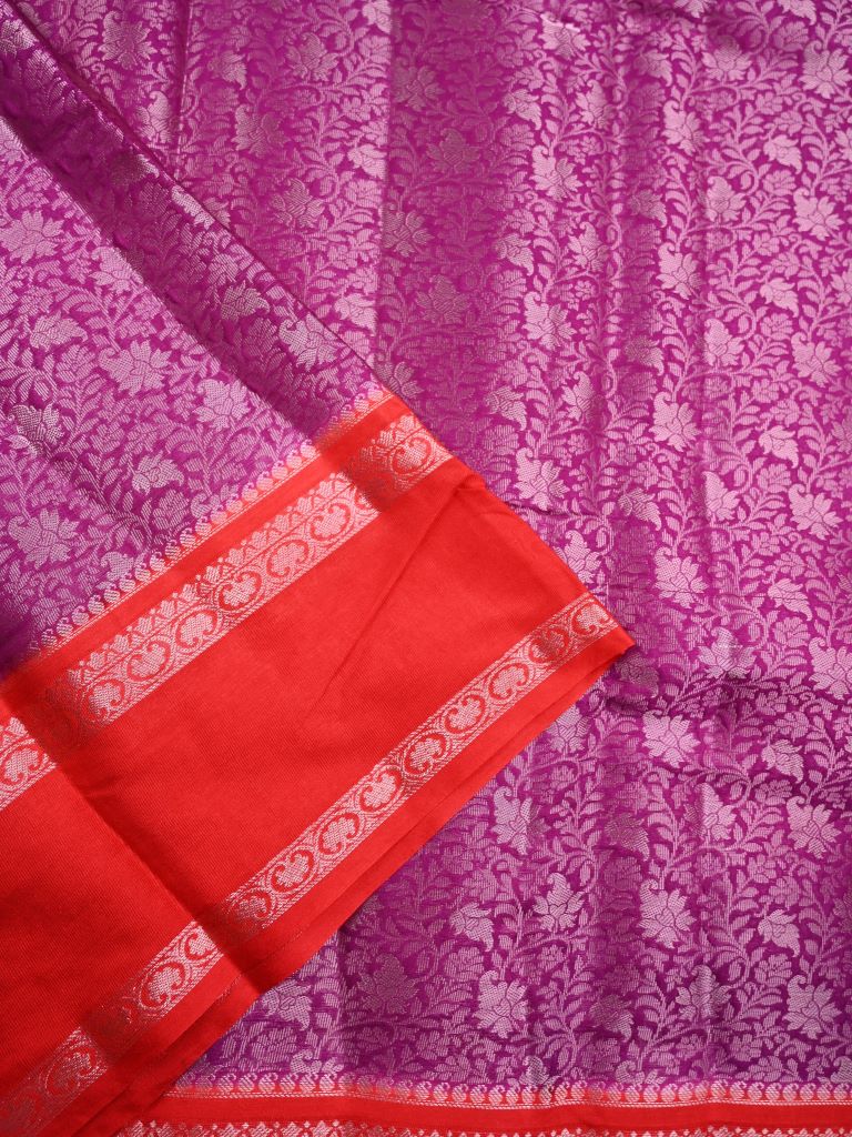 Banaras fancy saree magenta color allover zari weaves & kaddi border with brocade pallu and brocade blouse