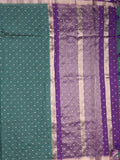 Maheshwari fancy saree peacock green color allover zari motifs & zari border with contrast pallu and attached blouse