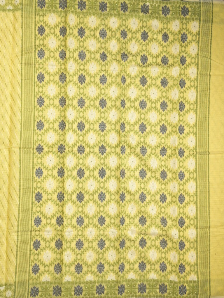 Jamdani cotton saree light yellow color allover weaves & small border with weaving pallu and running blouse
