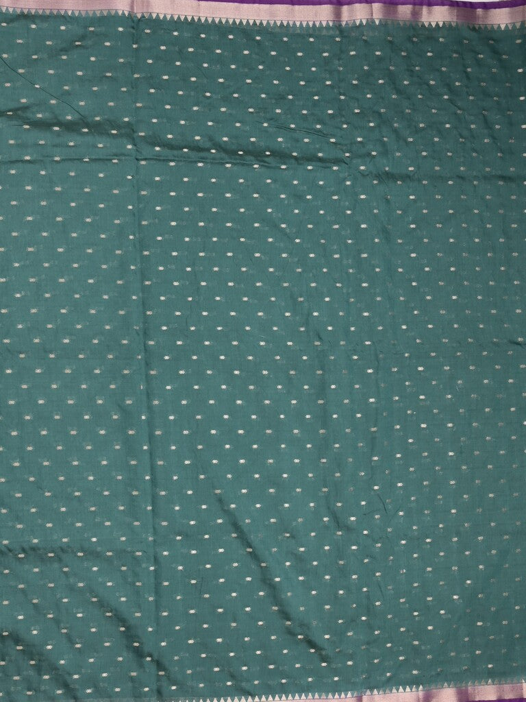 Maheshwari fancy saree peacock green color allover zari motifs & zari border with contrast pallu and attached blouse