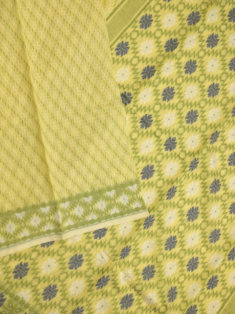 Jamdani cotton saree light yellow color allover weaves & small border with weaving pallu and running blouse