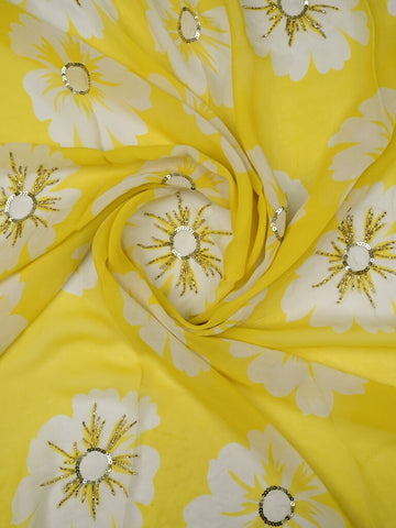 Yellow color georgette floral printed fabrics