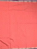 Maheshwari fancy saree coral pink color allover zari motifs & zari border with contrast pallu and attached blouse