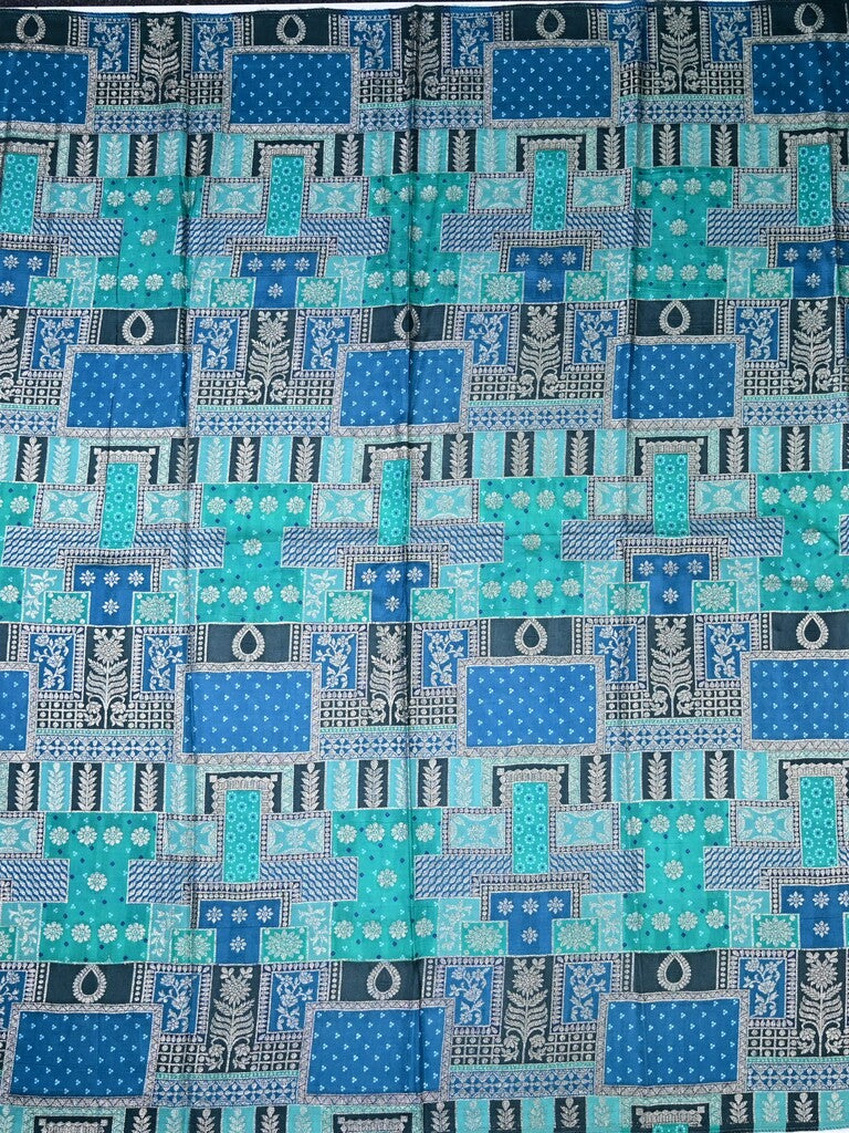 Blue color dola silk fabric with allover jacquard weaves