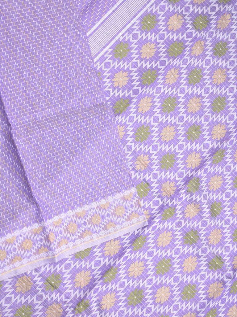 Jamdani cotton saree lavender color allover weaves & small border with weaving pallu and running blouse