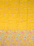 Golden yellow color dola silk fabric with allover embroidery work