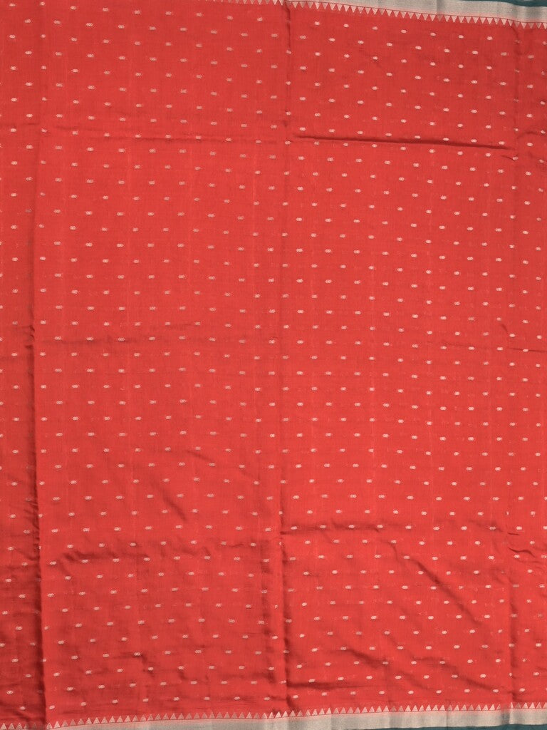 Maheshwari fancy saree red color allover zari motifs & zari border with contrast pallu and attached blouse