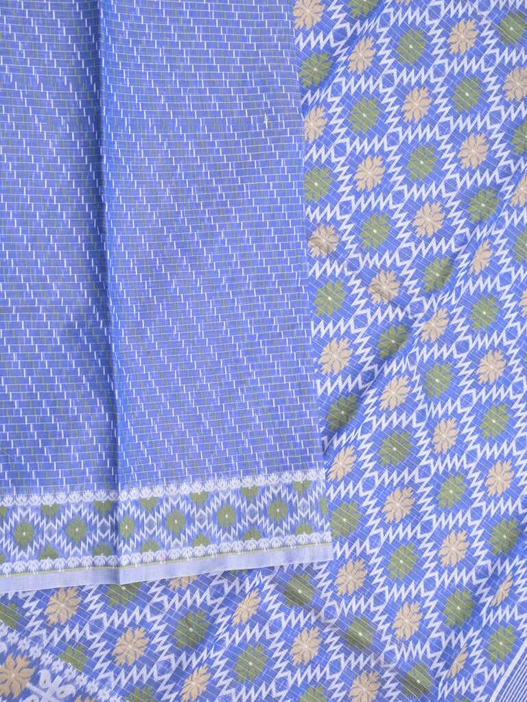 Jamdani cotton saree blue color allover weaves & small border with weaving pallu and running blouse