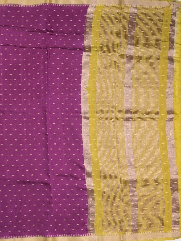 Maheshwari fancy saree dark purple color allover zari motifs & zari border with contrast pallu and attached blouse