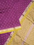 Maheshwari fancy saree dark purple color allover zari motifs & zari border with contrast pallu and attached blouse