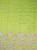 Parrot green color dola silk fabric with allover embroidery work