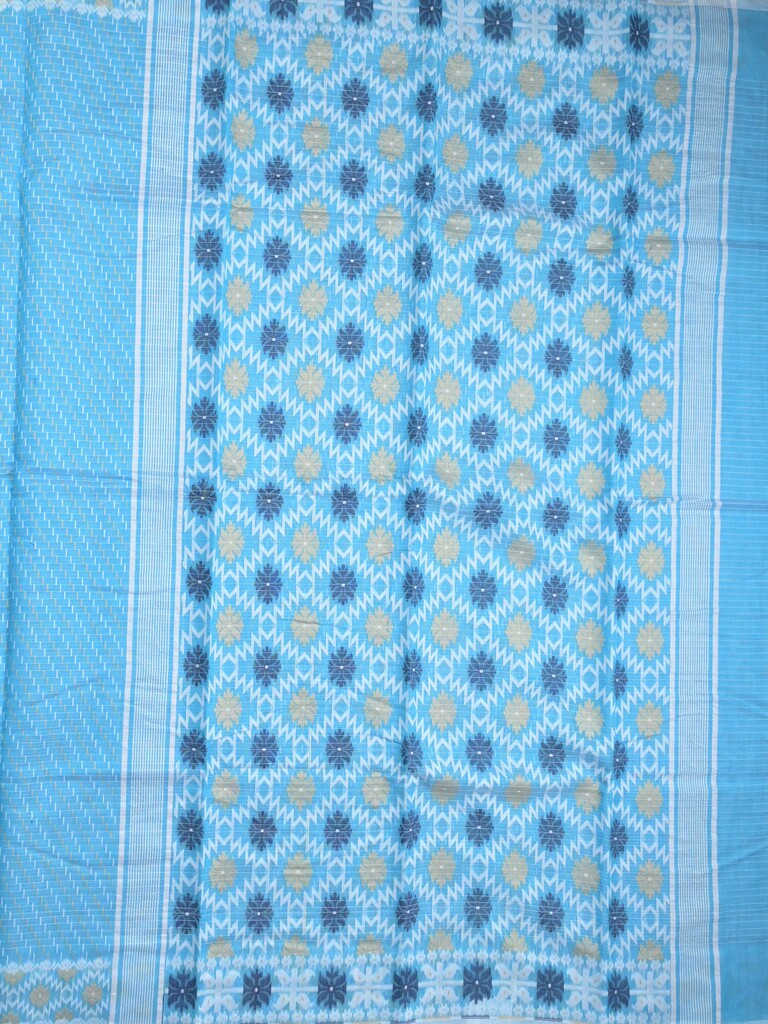 Jamdani cotton saree sky blue color allover weaves & small border with weaving pallu and running blouse