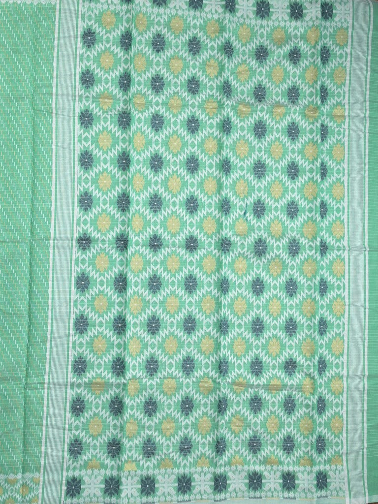 Jamdani cotton saree lux green color allover weaves & small border with weaving pallu and running blouse