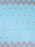 Sky blue color crape fabric with allover embroidery work