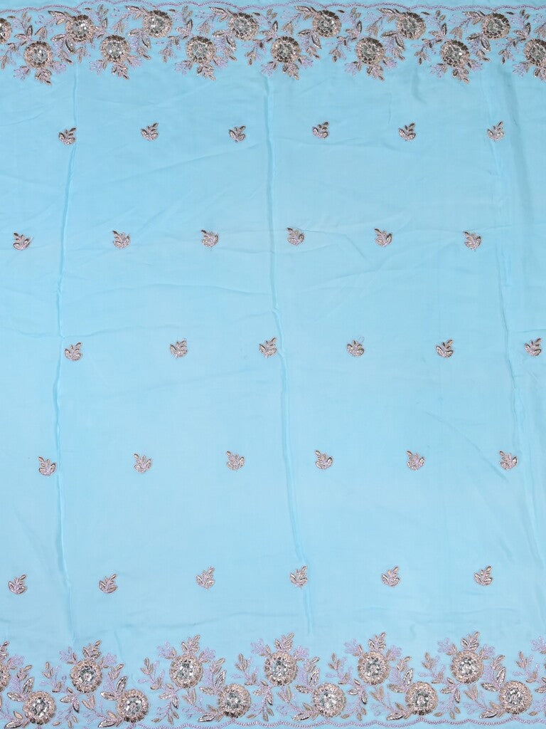 Sky blue color crape fabric with allover embroidery work