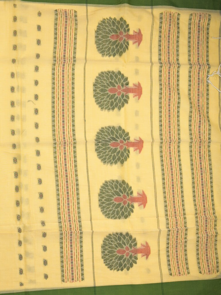 Khadi cotton saree light yellow color allover motifs & small kaddi border with weaving pallu and plain blouse
