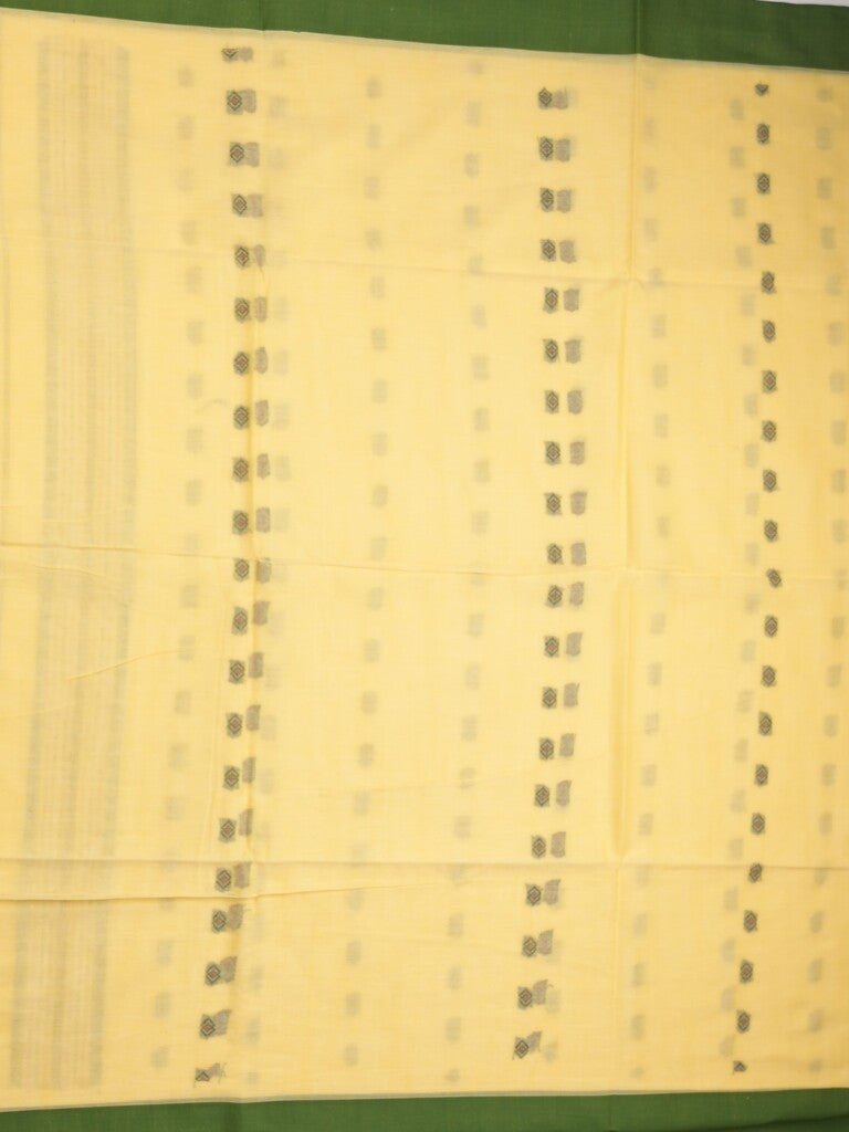 Khadi cotton saree light yellow color allover motifs & small kaddi border with weaving pallu and plain blouse