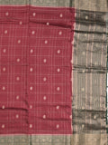 Maheshwari fancy saree maroon color allover checks, zari motifs & zari border with contrast pallu and attached blouse